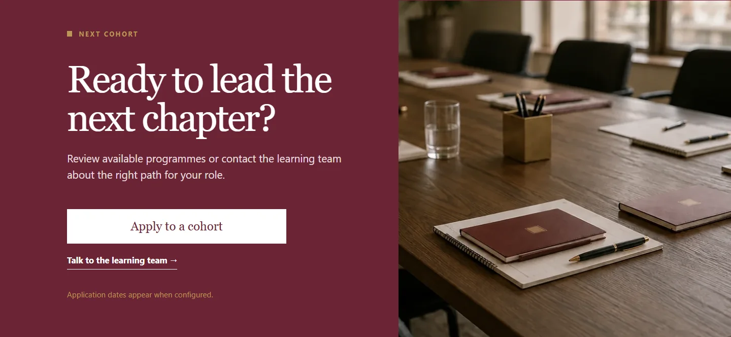 Leadership Application CTA block screenshot